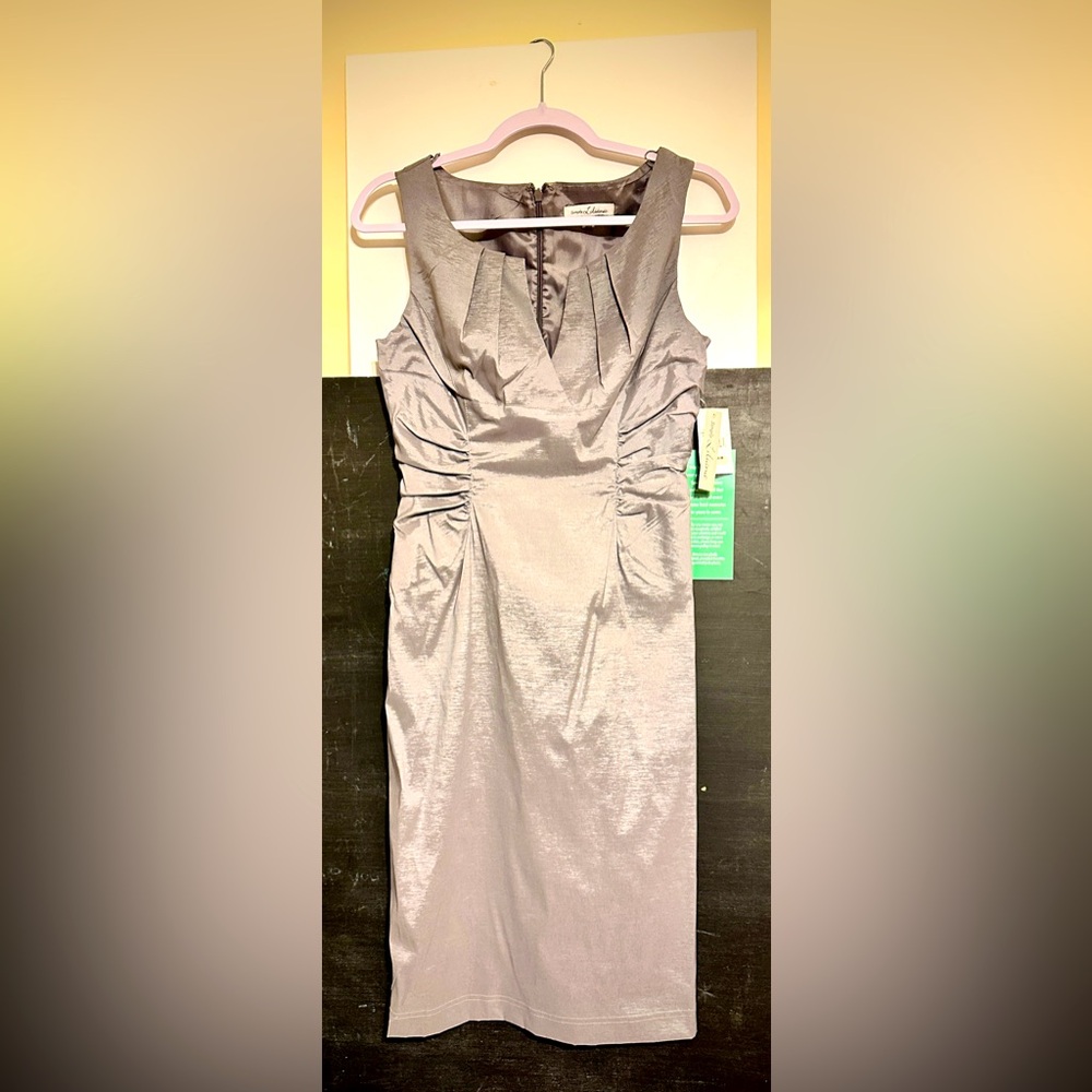 NWT Simply Liliana Formal Silver Taupe-ish Metallic Sheath Dress❣️